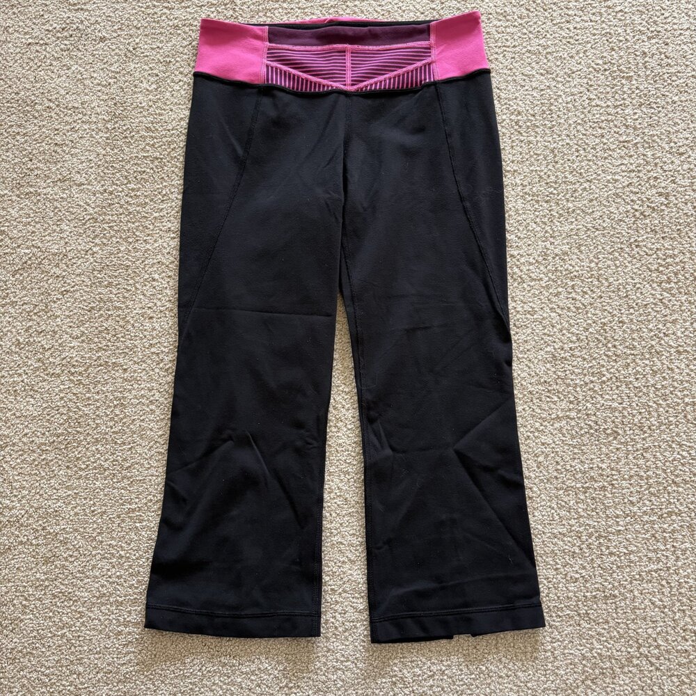 Lululemon Pants Groove Crop Womens Black Colorblock Slit Hem Stretch Size 4